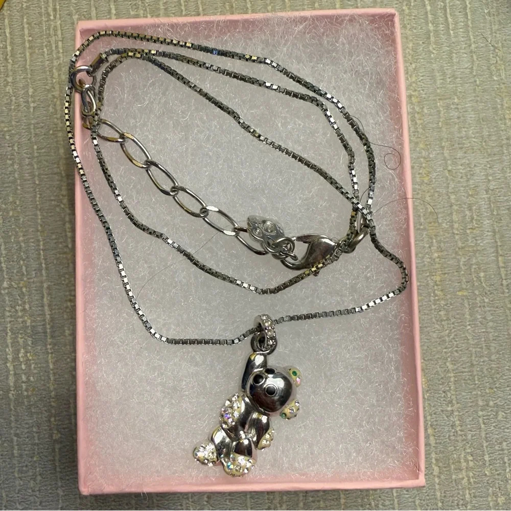 Vintage Swarovski Crystal Silver Bear Pendant Necklace - Picture 3 of 9